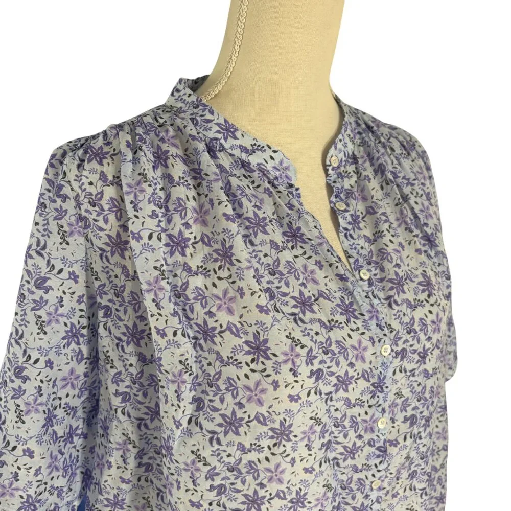 XiRENA Carys Shirt blue willow floral XS relaxed cotton silk purple blouse top - Picture 4 of 9